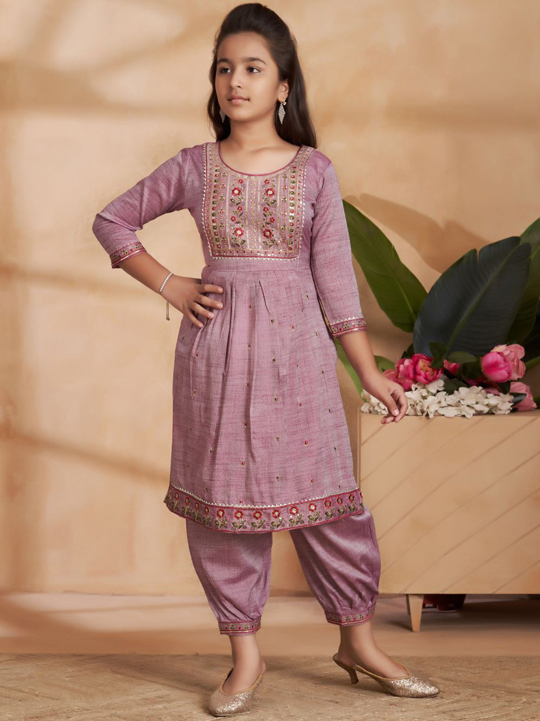 BAESD Girls Cotton Blend Sequin Thread Embroidery Kurta & Patiala Set