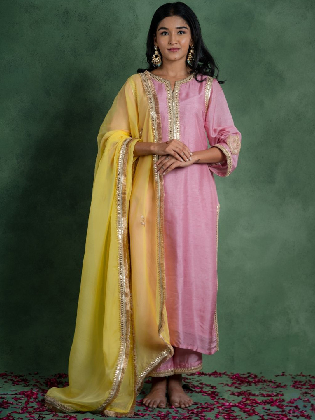 SHOP GULMOHAR Women Solid Kurta with Trouser & Dupatta