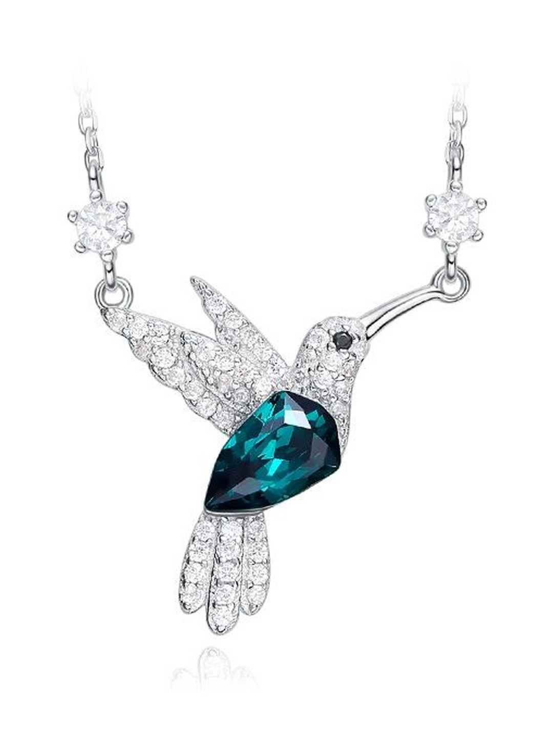 MYSTICFLAVIA Sterling Silver Rhodium Plated Crystals Studded Bird Shaped Necklace