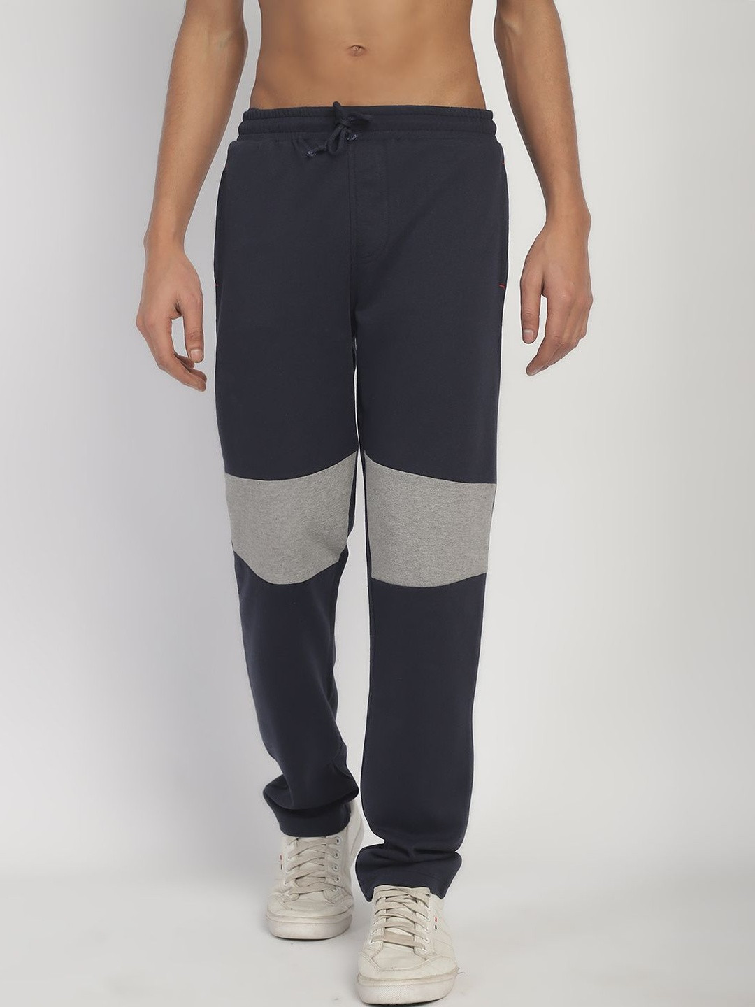 Boys Navy Blue Solid Cotton Track Pant