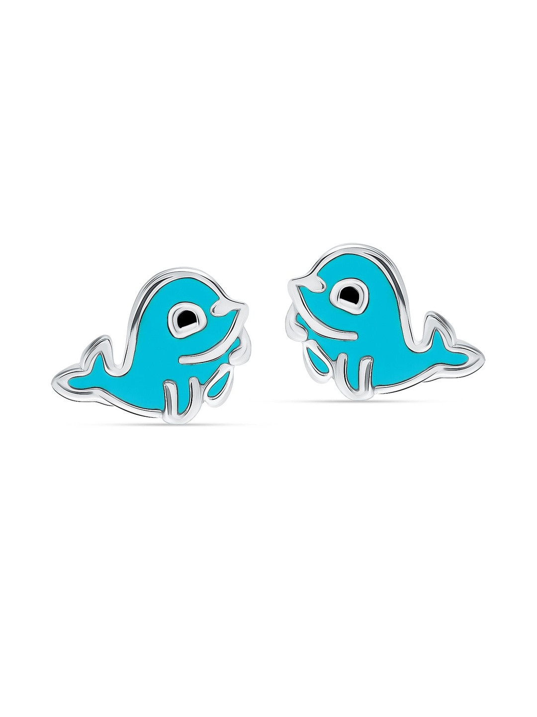 LeCalla Girls 925 Sterling Silver Silver-Plated Cute Fish Enamel Shaped Studs