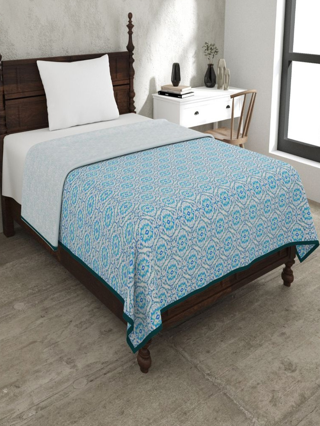 Myntra Elegant Homes The Illusion Blue Ethnic Motifs 180 GSM Cotton Single Bed Dohar