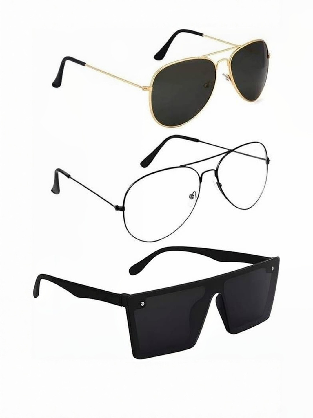 Arzonai Unisex Pack of 3 Clear Lens & Black Sunglasses with UV Protected Lens