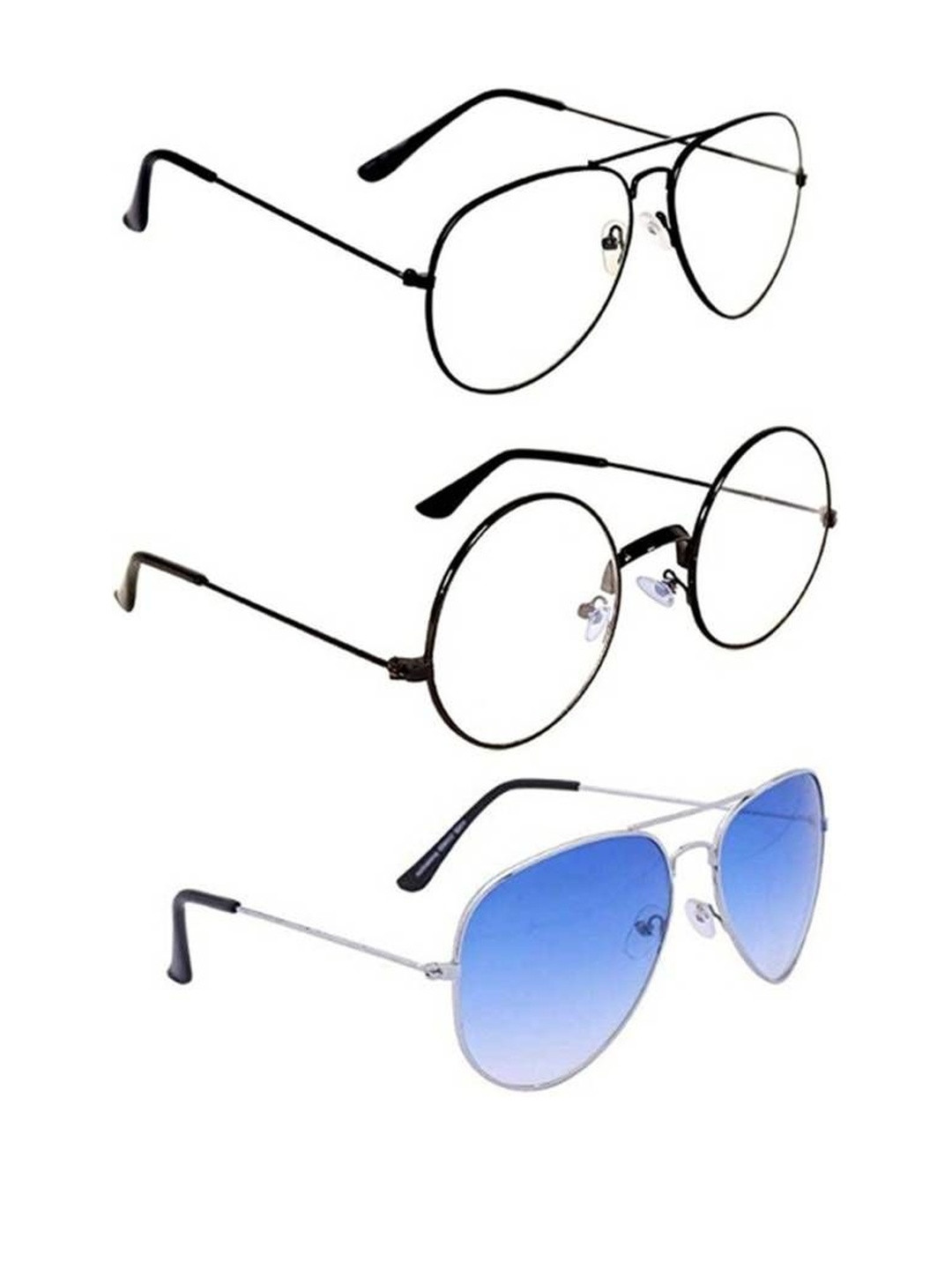 Arzonai Unisex Pack Of 3 Black Metal Full Rim UV Protected Lens Casual Sunglasses