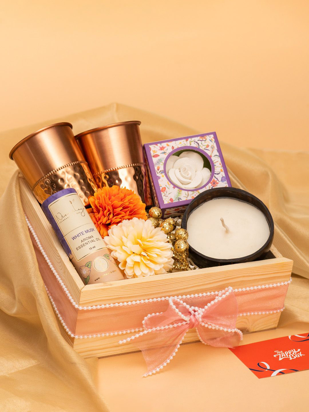 The Zappy Box 5-Pcs Copper Glasses Flower Diffuser & Essential Oil Home Gift Set