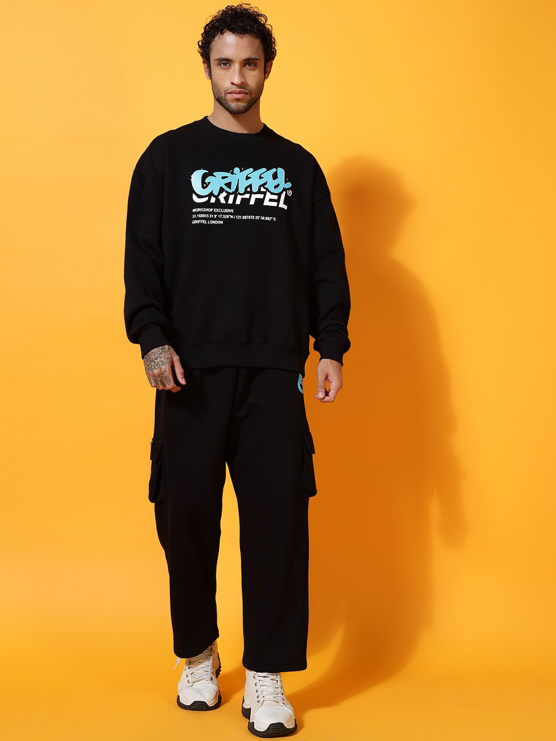 GRIFFEL Brand Logo Printed Relaxed Fit Pure Cotton Sweatshirt & Trouser