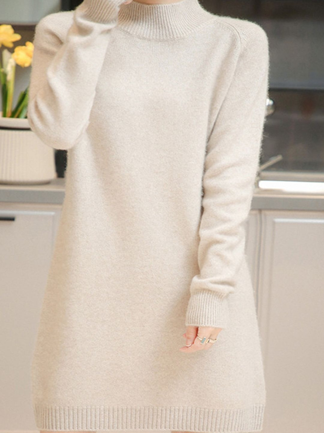 DressBerry Women Mock Neck Cotton T-shirt Dress