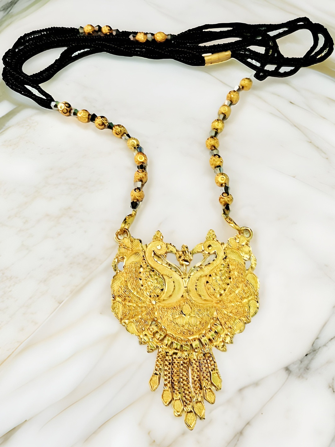 JOHARKAMAL Gold-Plated Artificial Beaded Peacock Design Mangalsutra