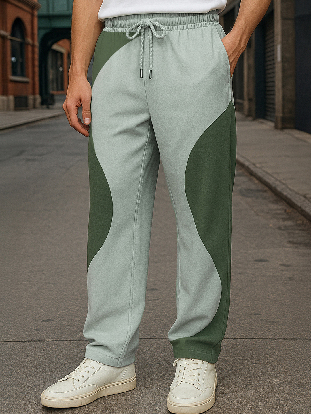 NOBERO Men Colorblock Straight Fit Wave Cotton Joggers