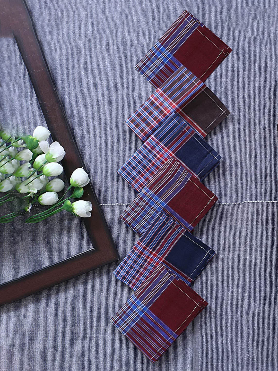 Kuber Industries Gingham Men & Boys Set Of 6 Multi Color Check Dark Cotton Hankies