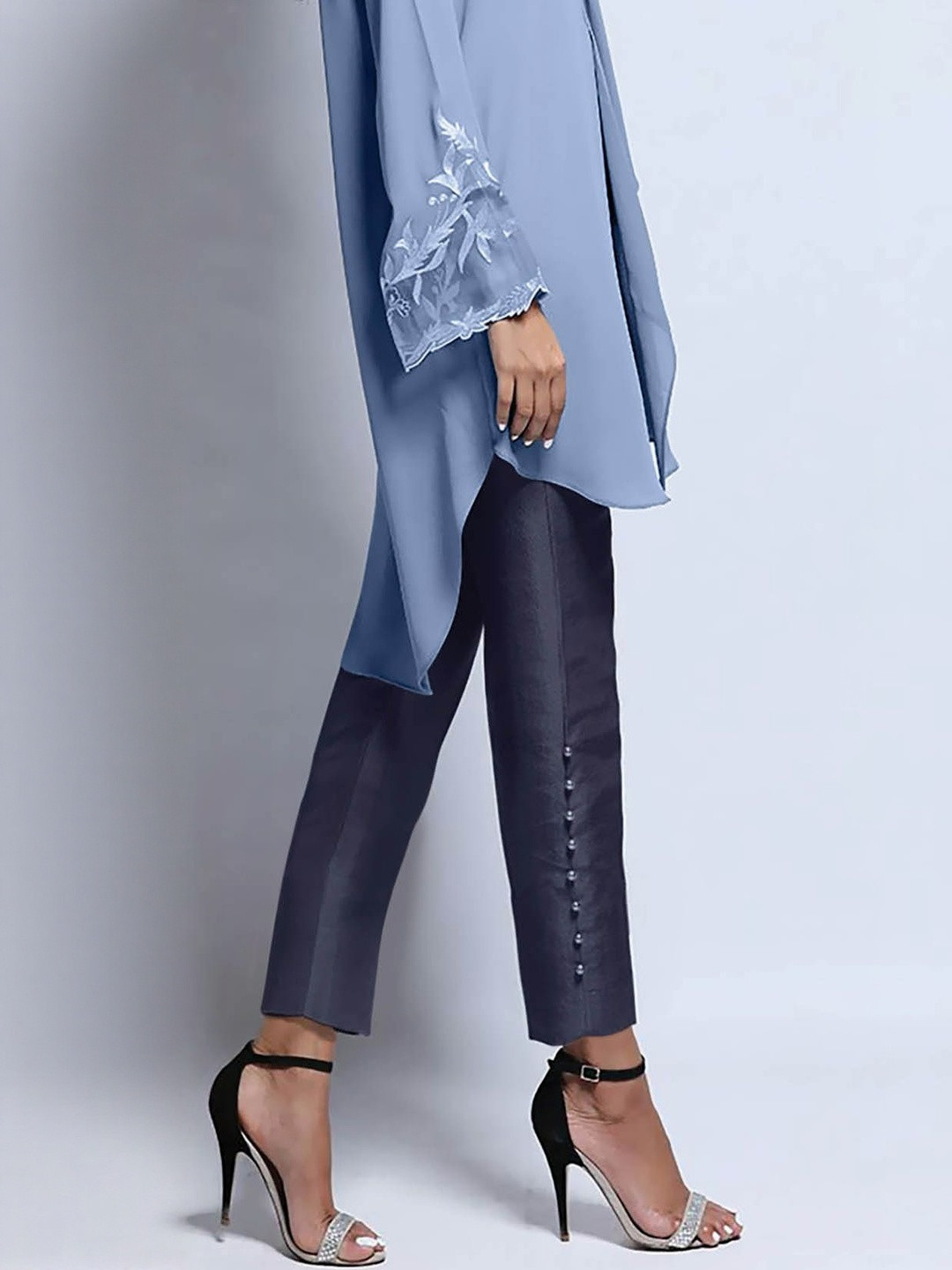Moda Rapido Women Shiny Silk Pant with Pocket Trousers With  Pearl embelished.