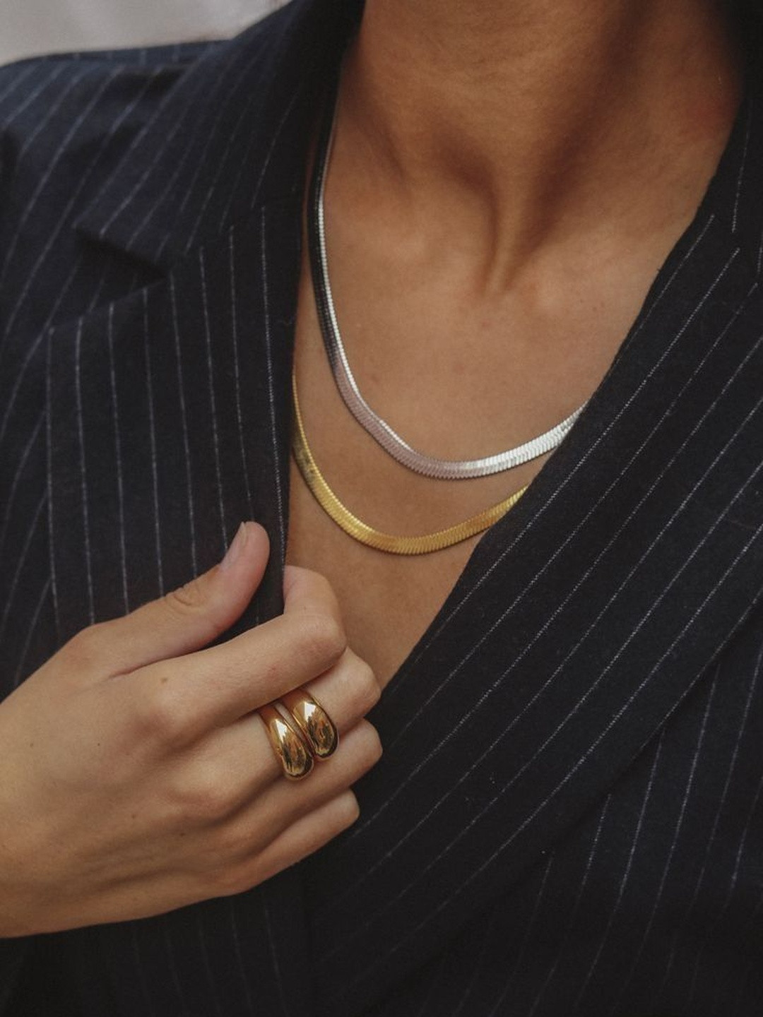 Seora Unisex Pack Of 2 Silver Plated & Gold-Plated Snake Chains