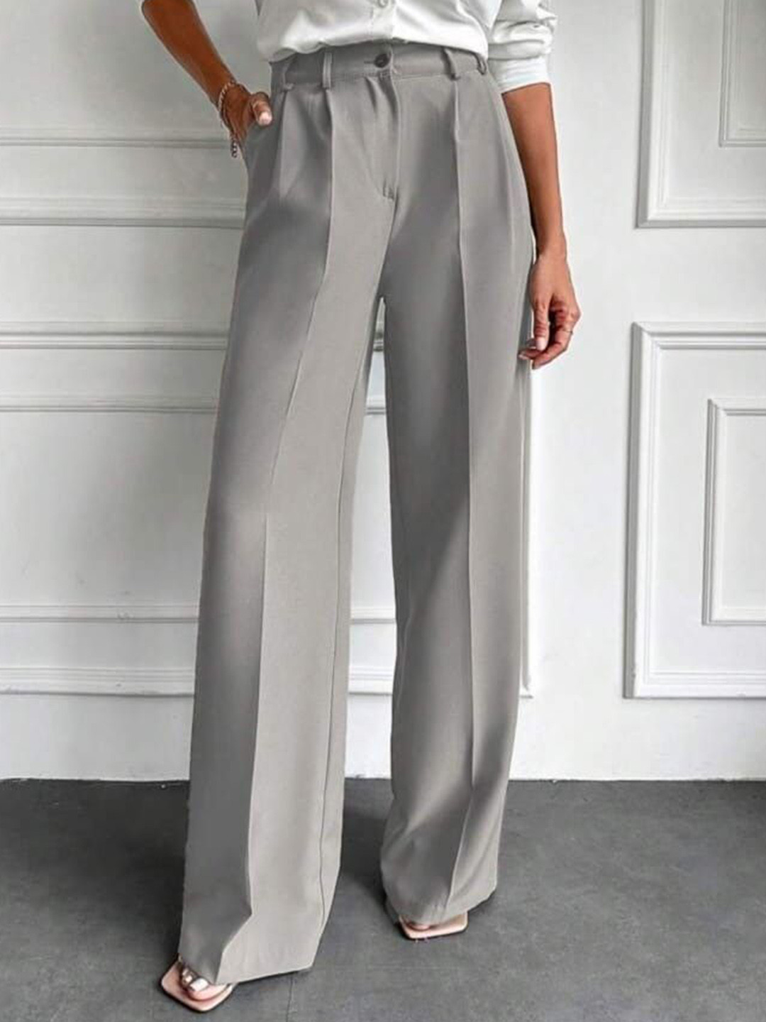 Next One Women Smart Straight Fit High-Rise Easy Wash Pleated Korean Pants
