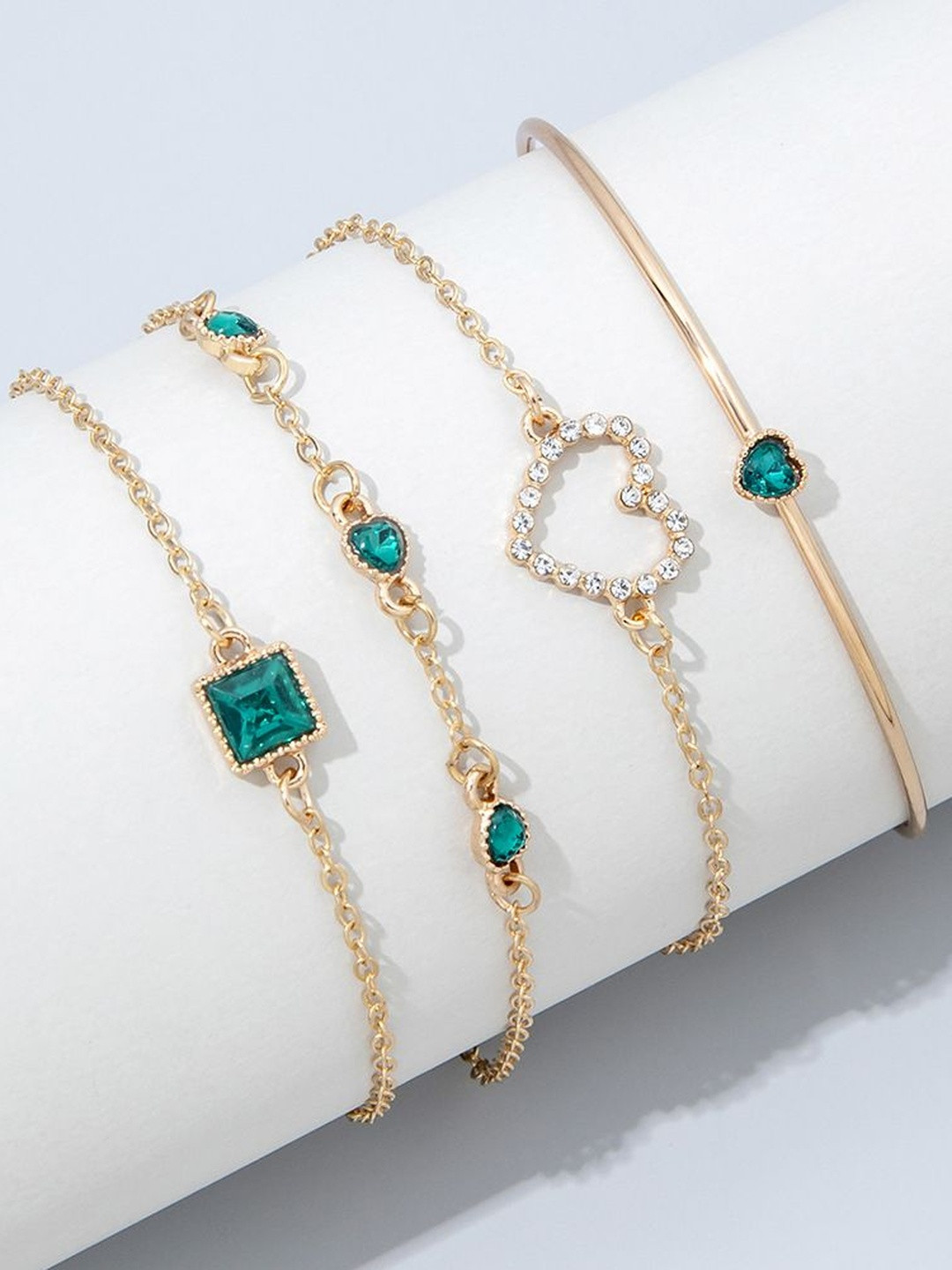 Arzonai Women Gold & Green stainless steel Link Bracelet