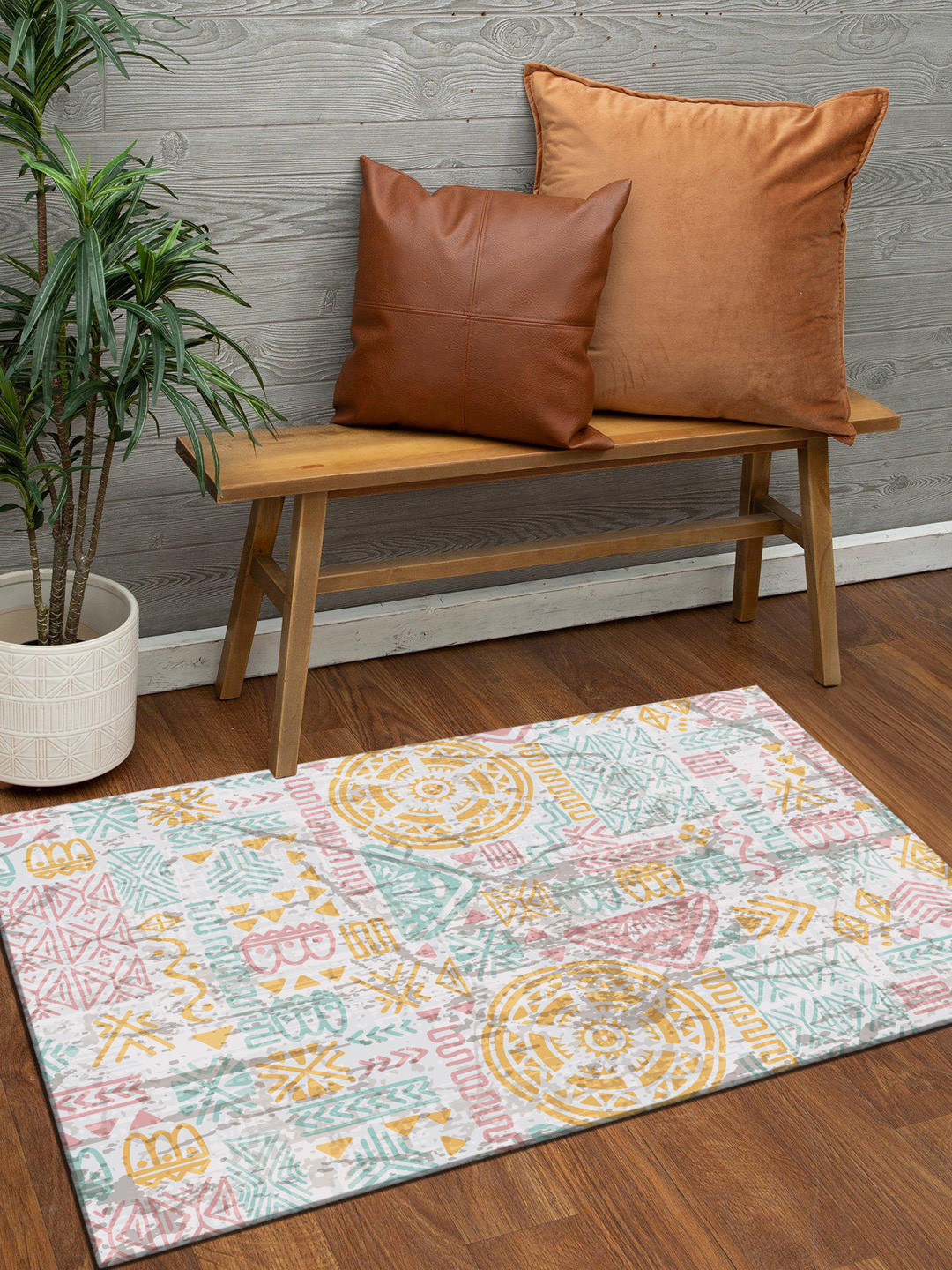Kaleen India Red & Gold Anti-Skid Polyester Washable Indoor & Outdoor Carpet for Home