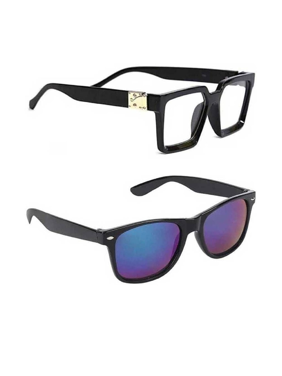 Arzonai Unisex 2 Pcs Clear Lens & Black Aviator Sunglasses