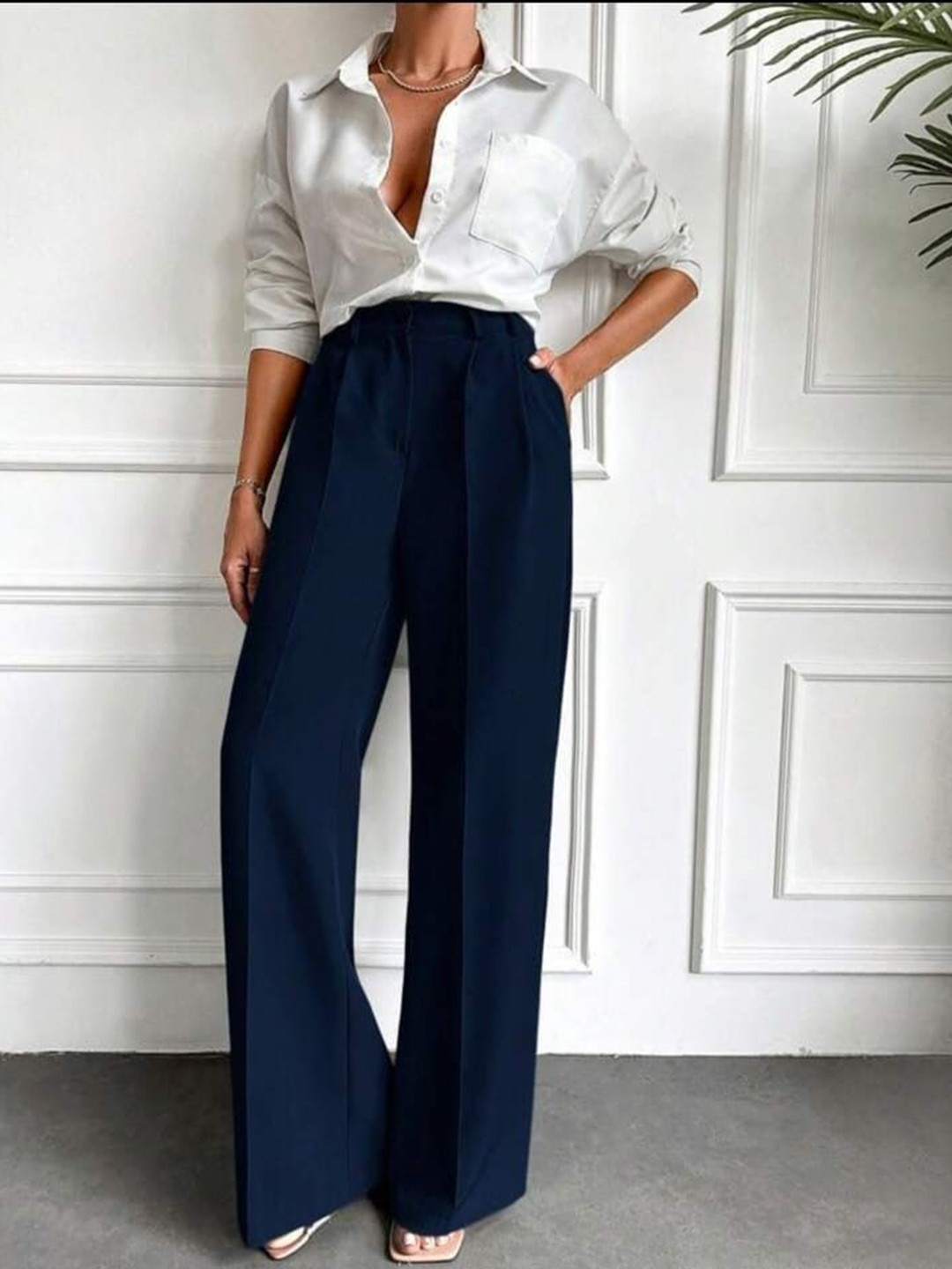 BROADSTAR Women Smart Wide Leg High-Rise Korean Pants Trousers