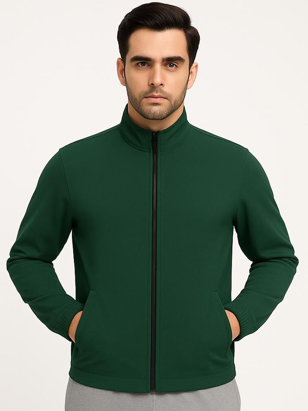 ULLAS Men Mock Collar Solid Lightweight Open Front Jacket