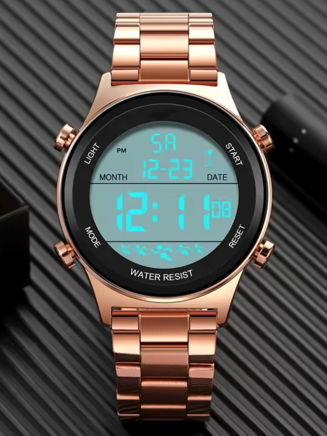 PAPIO Men Bracelet Style Straps Digital LED Backlight Watch DIGITAL-031 ROSE GOLD