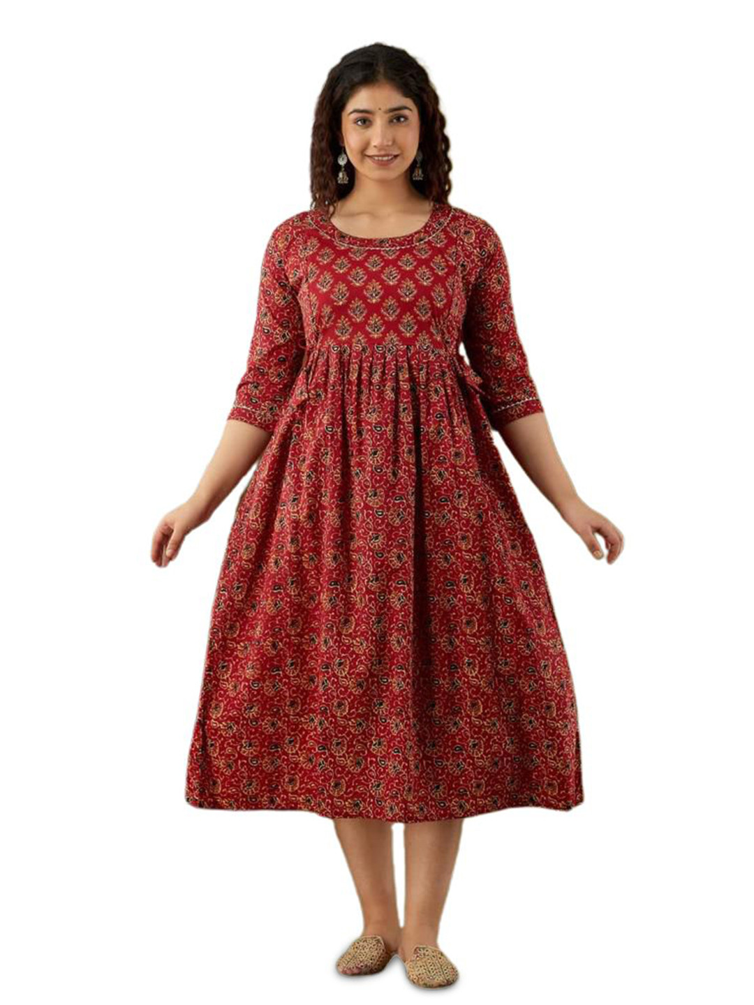 MAGHMA Floral Printed Maternity Fit & Flare Midi Dress
