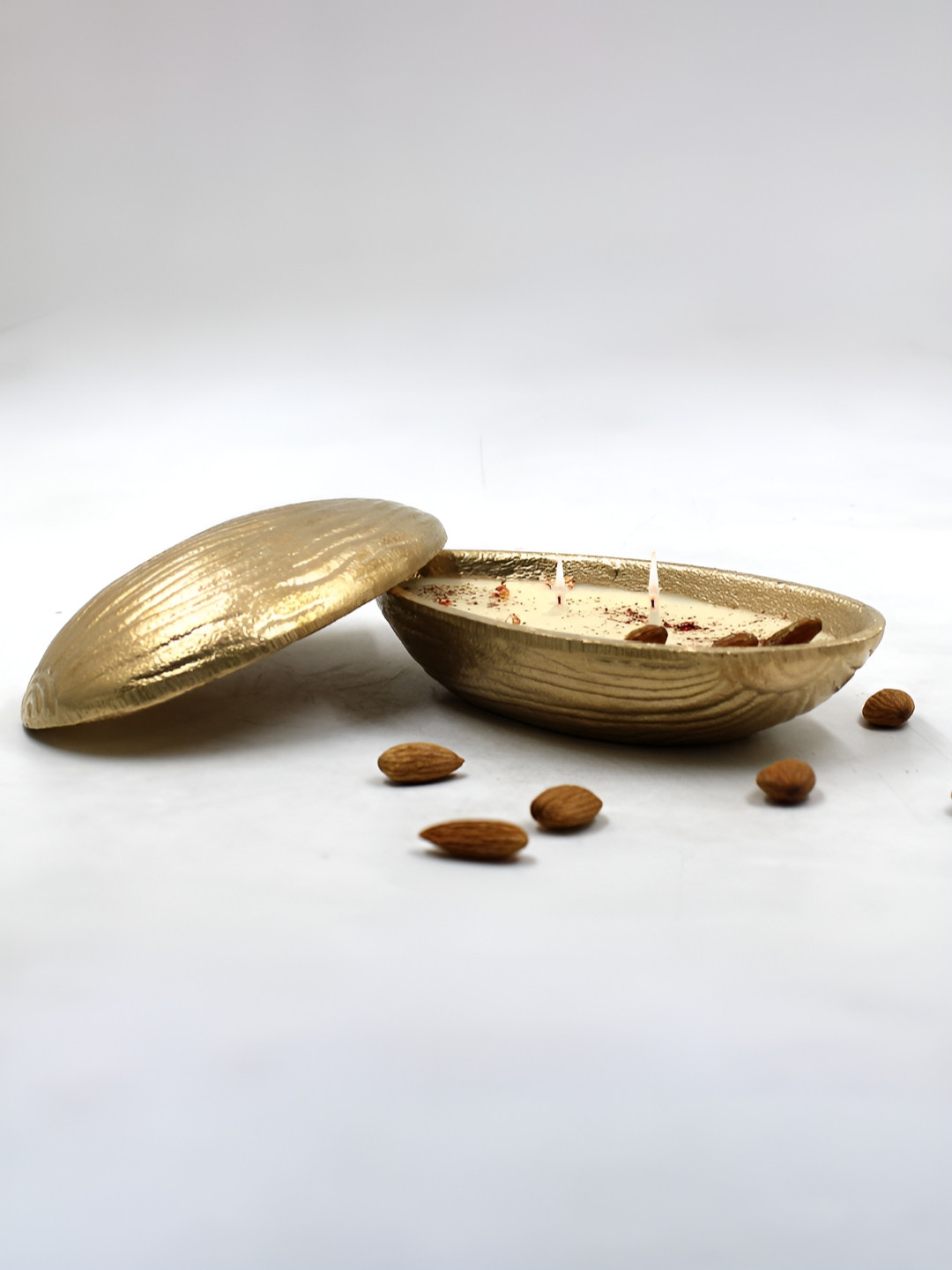 RANDOM Gold Toned Almond Shape Metal Urli Sandal Fragrant Soy Wax Candle