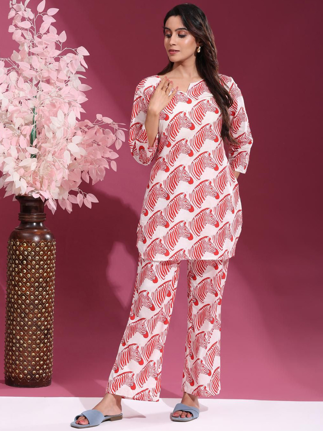 Katyayani Weaves Printed Pure Cotton Tunic With Trousers Co-Ords