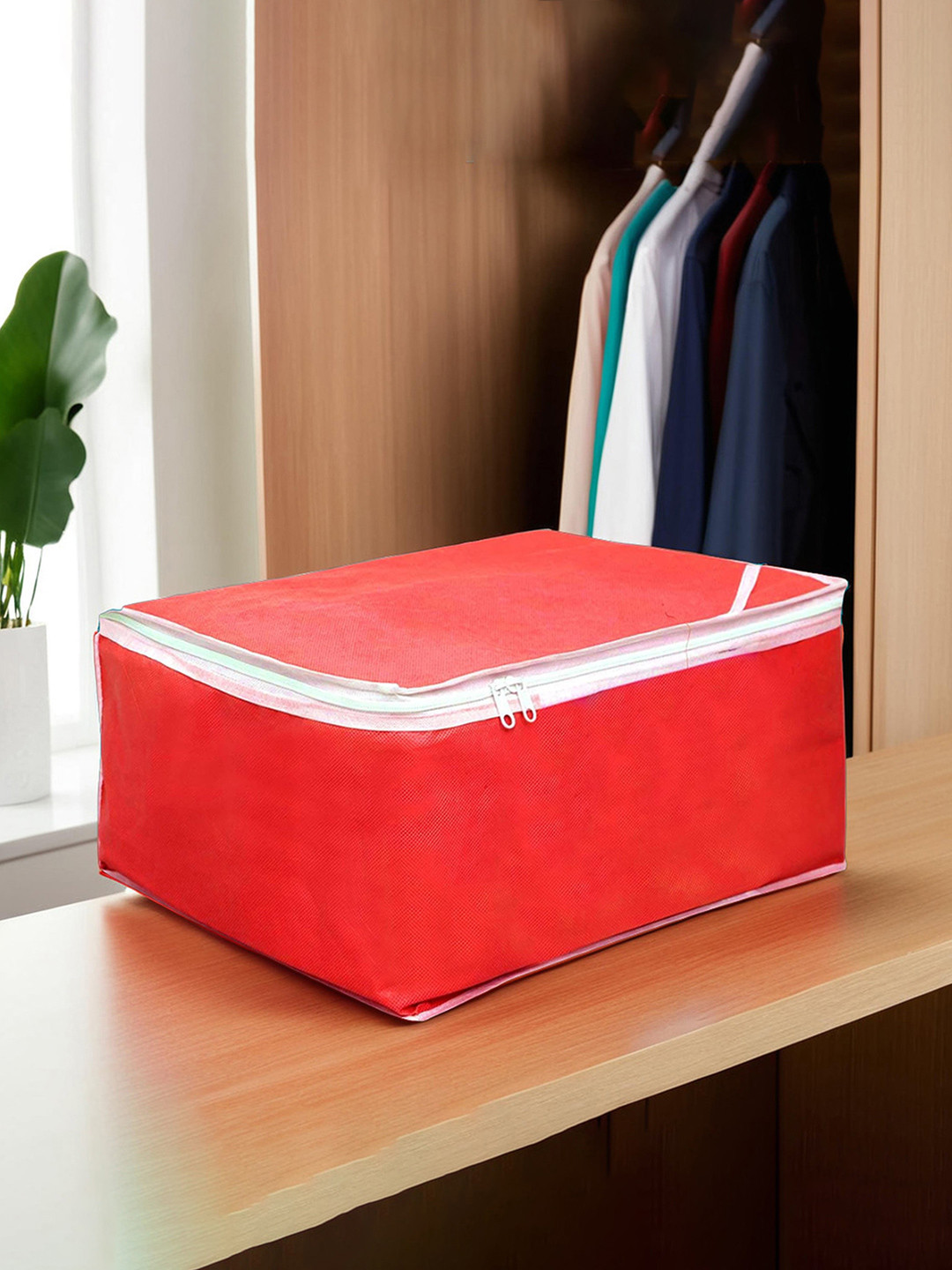 Kuber Industries Red Solid Wardrobe Organiser