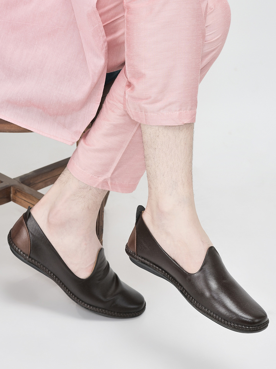 FAUSTO Men Brown Colourblocked PU Mojaris