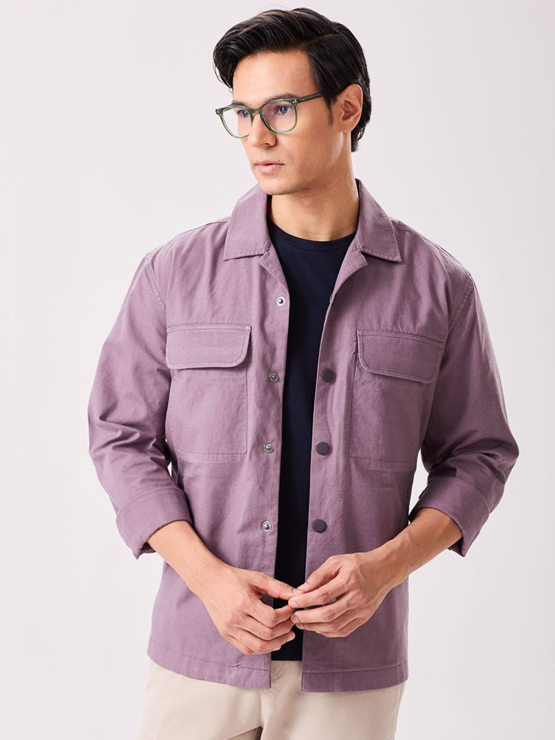 MH&Y Men Solid Cuban Collar Shacket