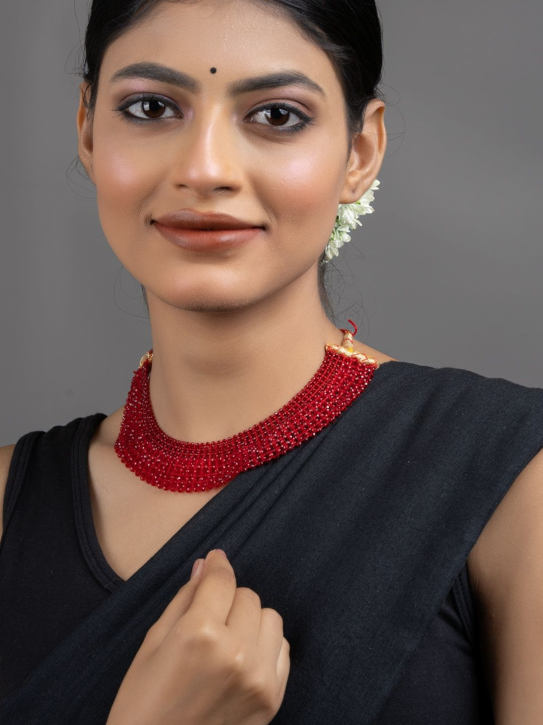 Look and Adorn Women Red Crystal Choker Necklace