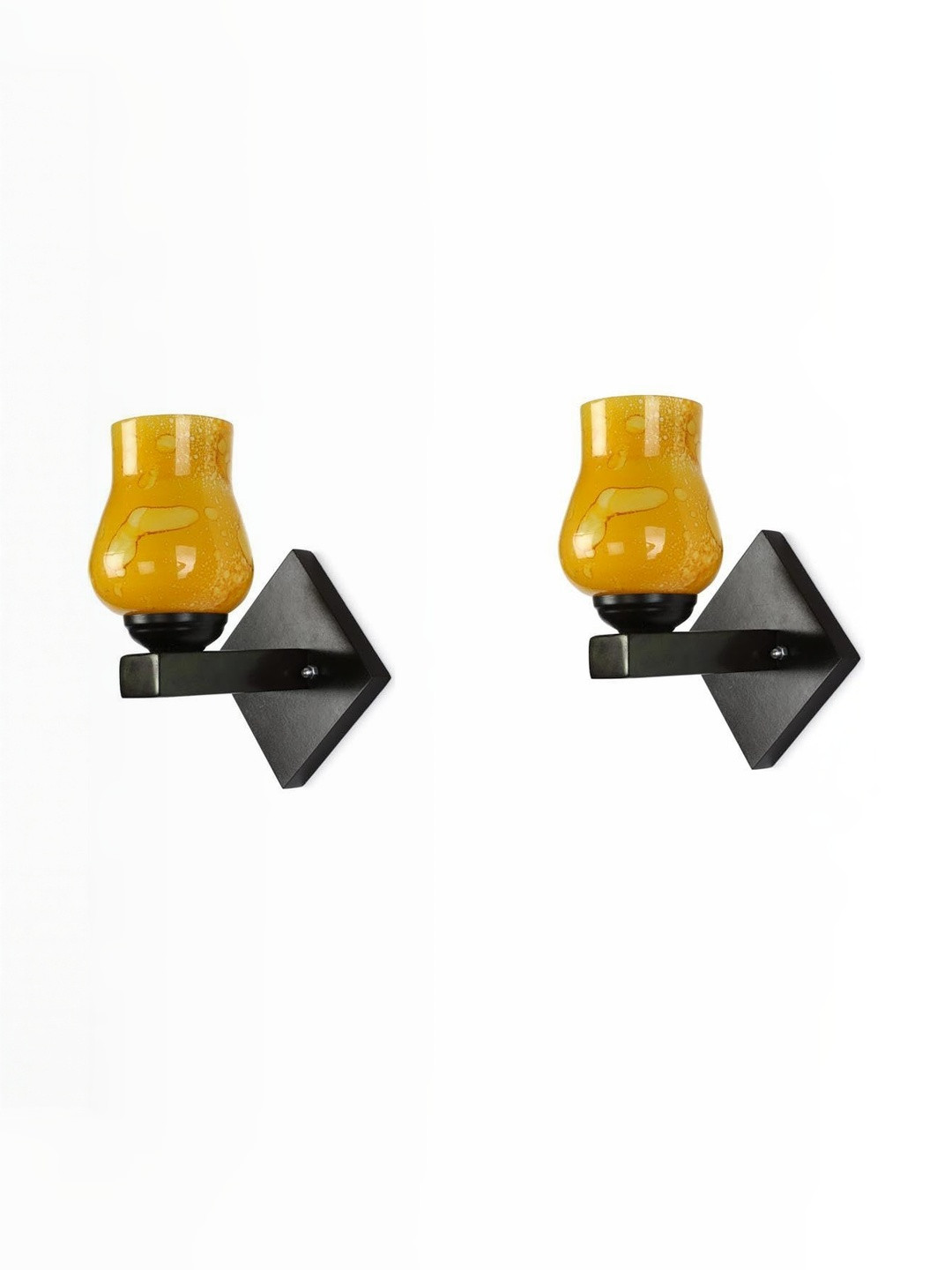 1ST TIME 2 Pieces Yellow & Red Stylish Solid Glass Traditional Cylinder Shaped Wall Lamps