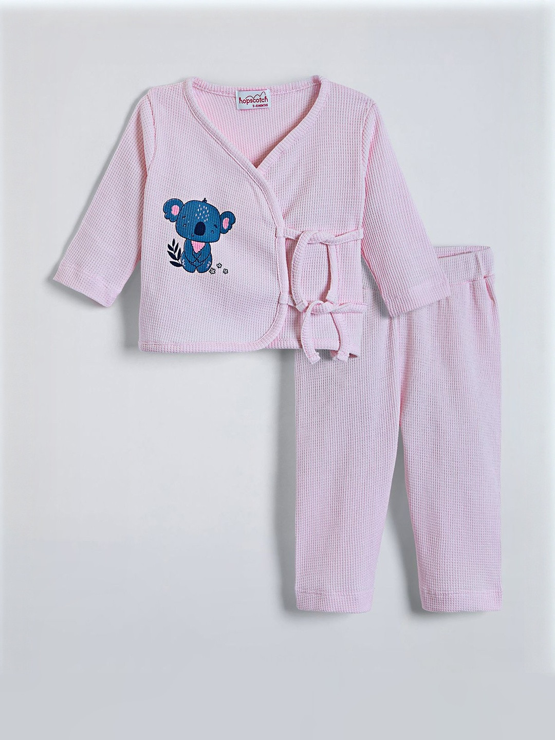 Hopscotch Unisex Kids 2 Piece Textured Wrap Style Cotton Pajama Set