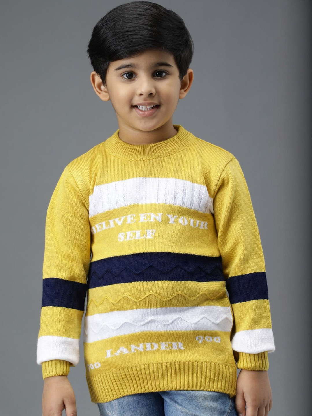 TRENDY WORLD Boys Yellow Striped Wool Sweaters