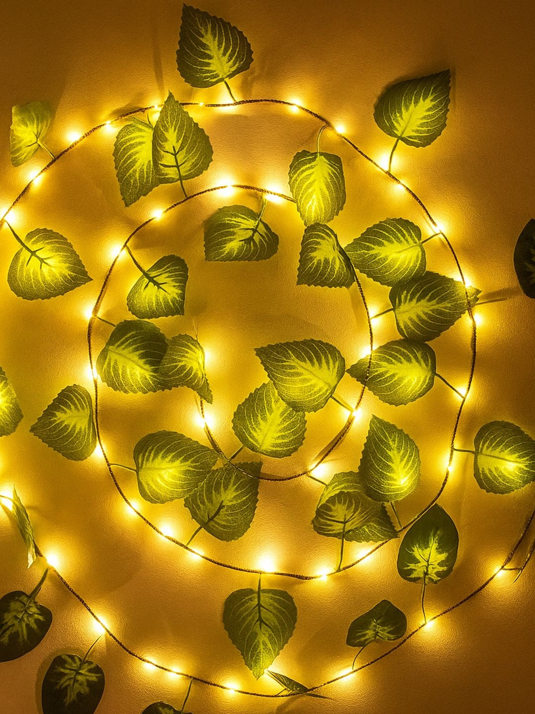 Decorcity Pack of 2 Artificial 2A Battery String Light Green Leaf Garland Fairy Light