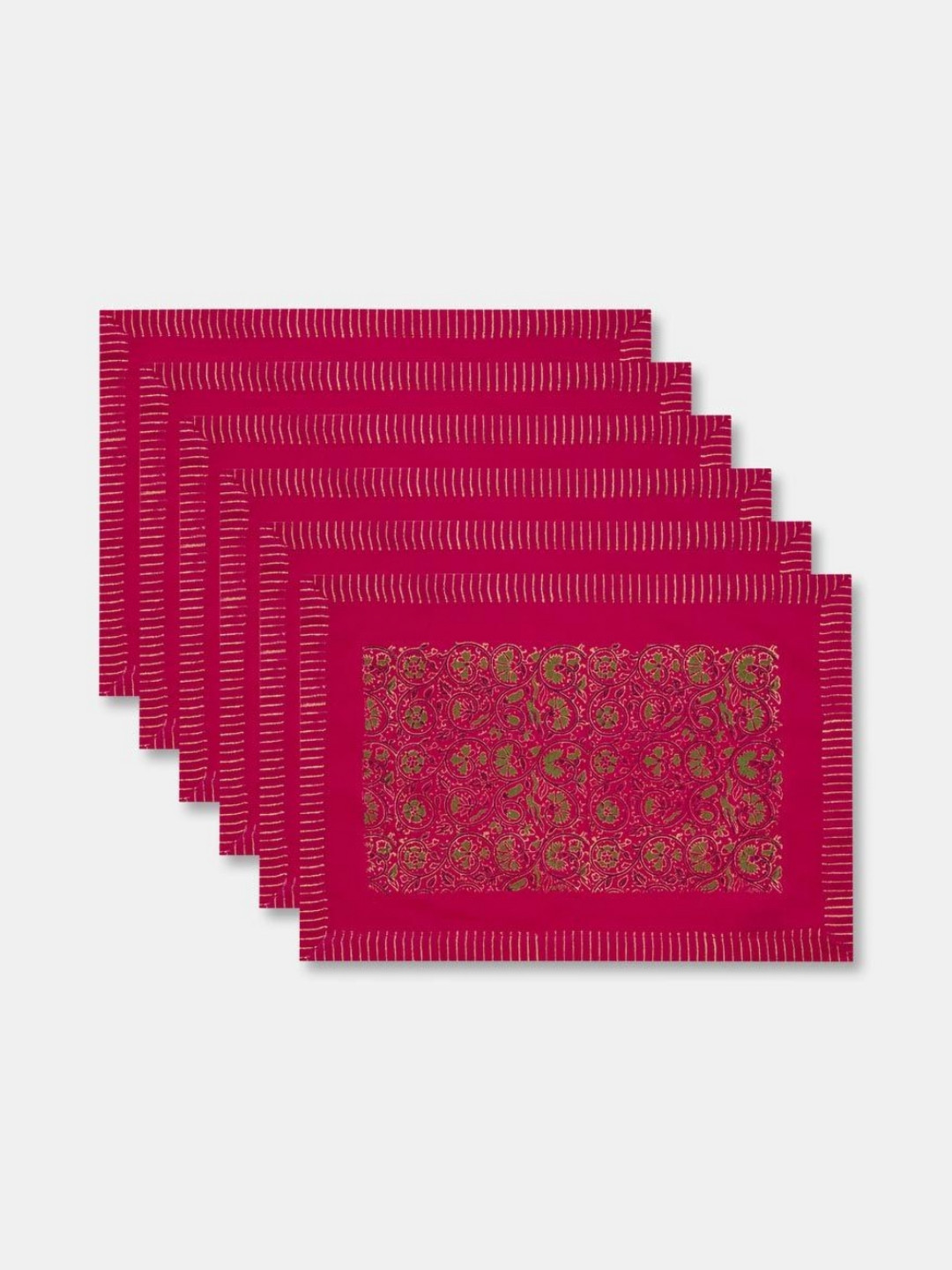 Fabindia Naisha Fuchsia & Green 6 Pieces Printed Rectangle Shape Table Placemats