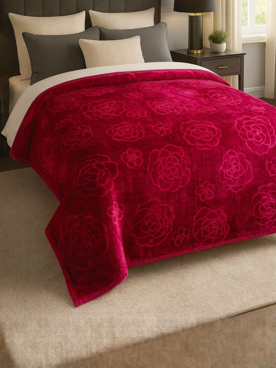 Signature Magenta 600 GSM Solid Polyester Mild Winter Double Bed Blanket
