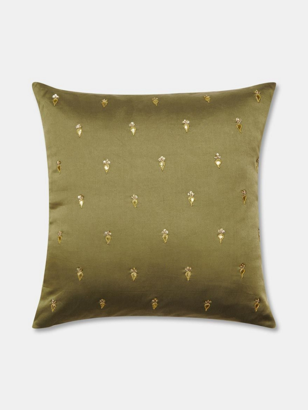 Fabindia Saira Green & God Toned Embroidered Square Cushion Cover
