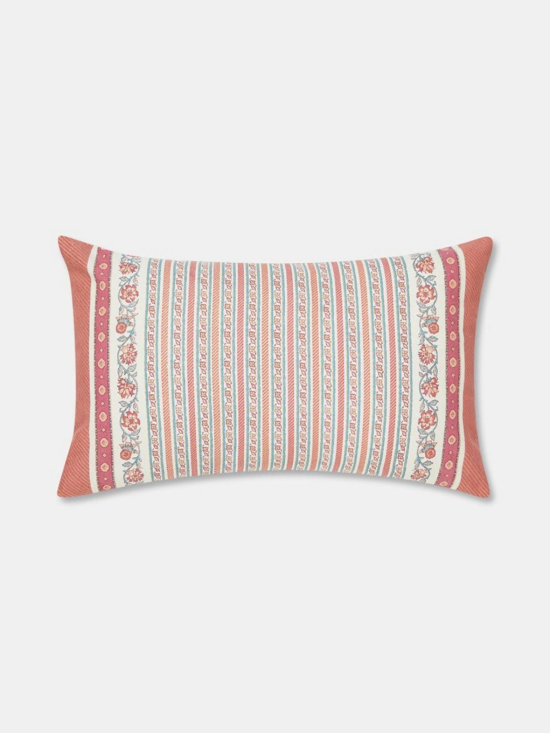 Fabindia Anar Pink & Blue Ethnic Motifs RecCotton Square Cushion Cover