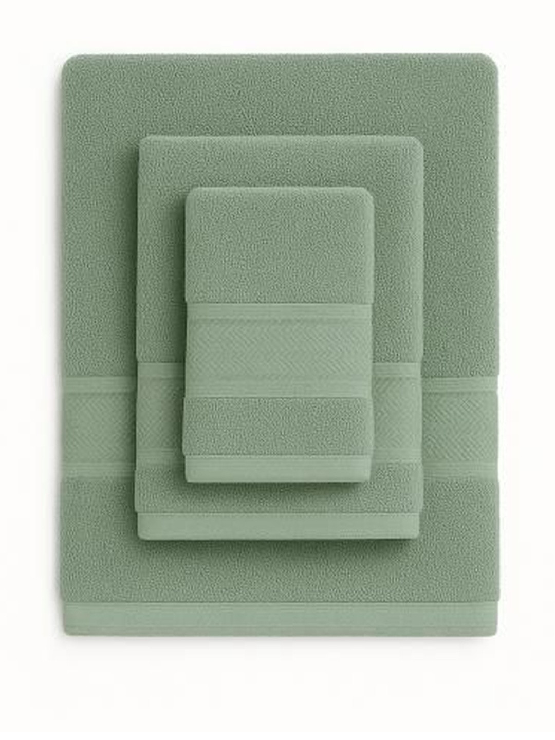 Dollar Set of 3 Green Terry Cotton 600 GSM Solid Regular Bath Towels