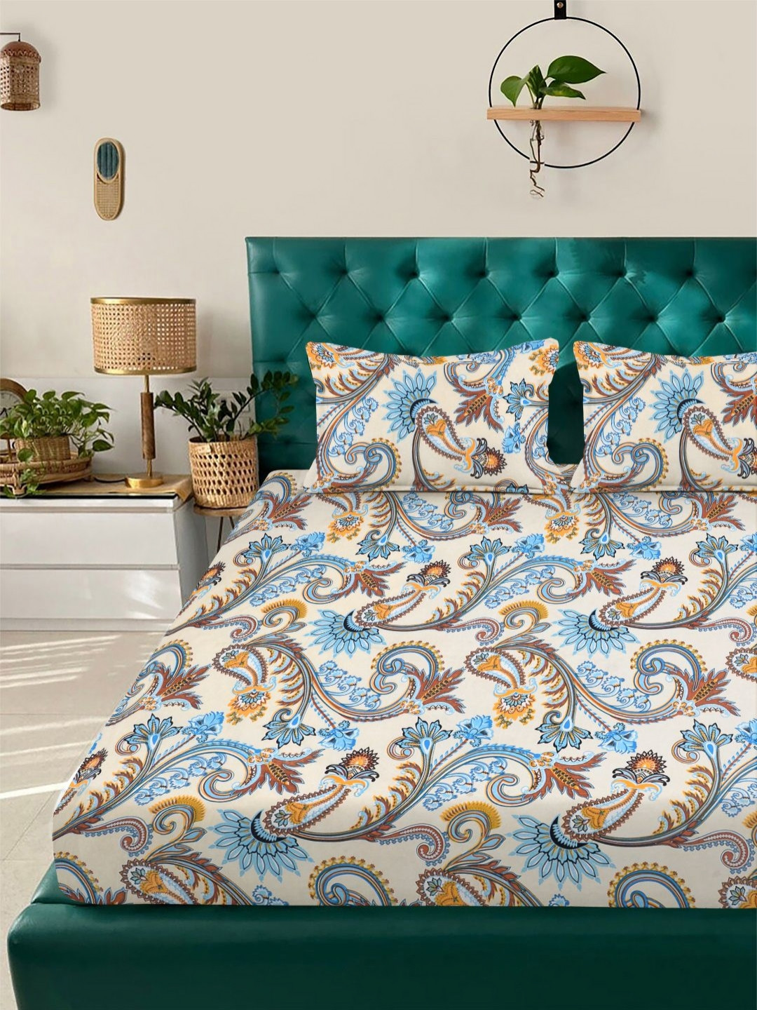 FABINALIV White & Blue Ethnic Motifs Set 2.5 m x 2.55 m
