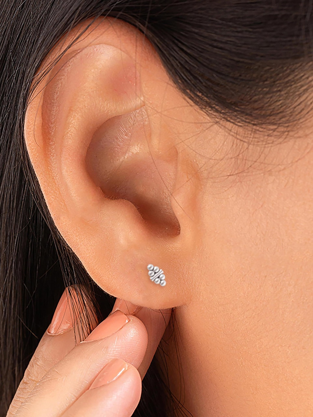 AMONROO 925 Sterling Silver Rhodium-Plated Bubble Shaped Studs Earrings