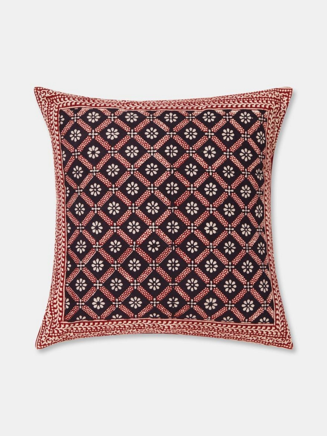 Fabindia Anika Red & Black Ethnic Motifs Cotton Square Cushion Cover