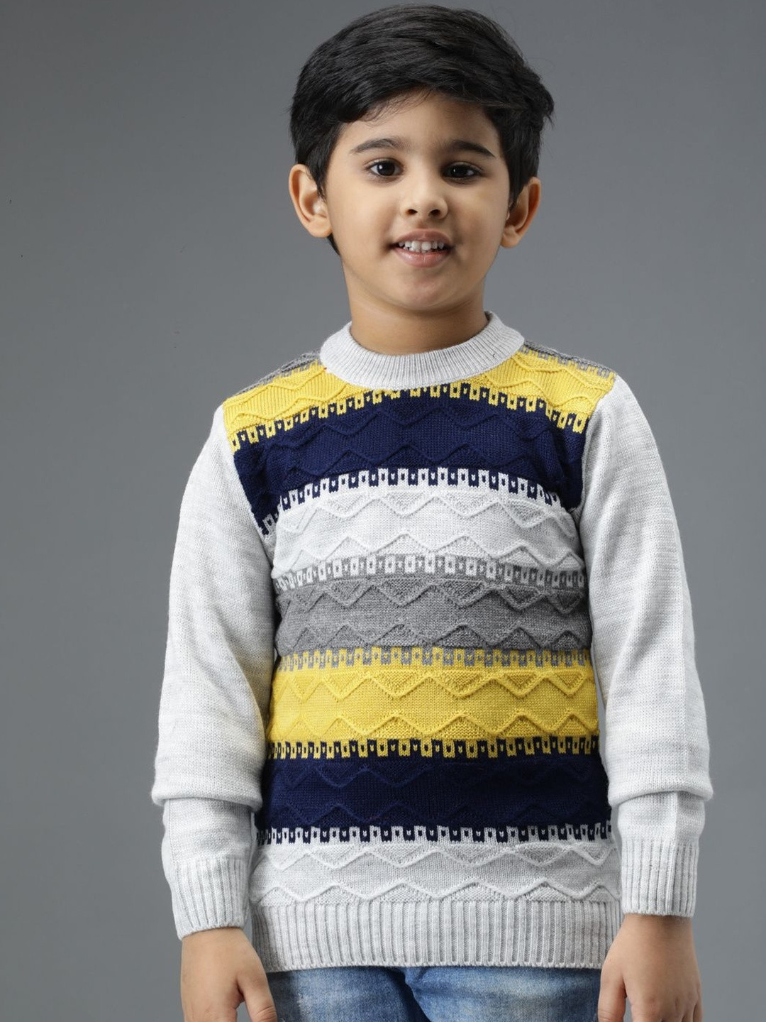 TRENDY WORLD Boys Grey Colourblocked Wool Sweaters