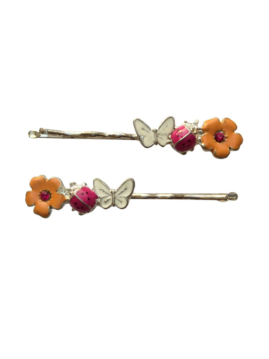 FURE Women Set of 2 Yellow & Pink Embellished Metal Bobby Pins