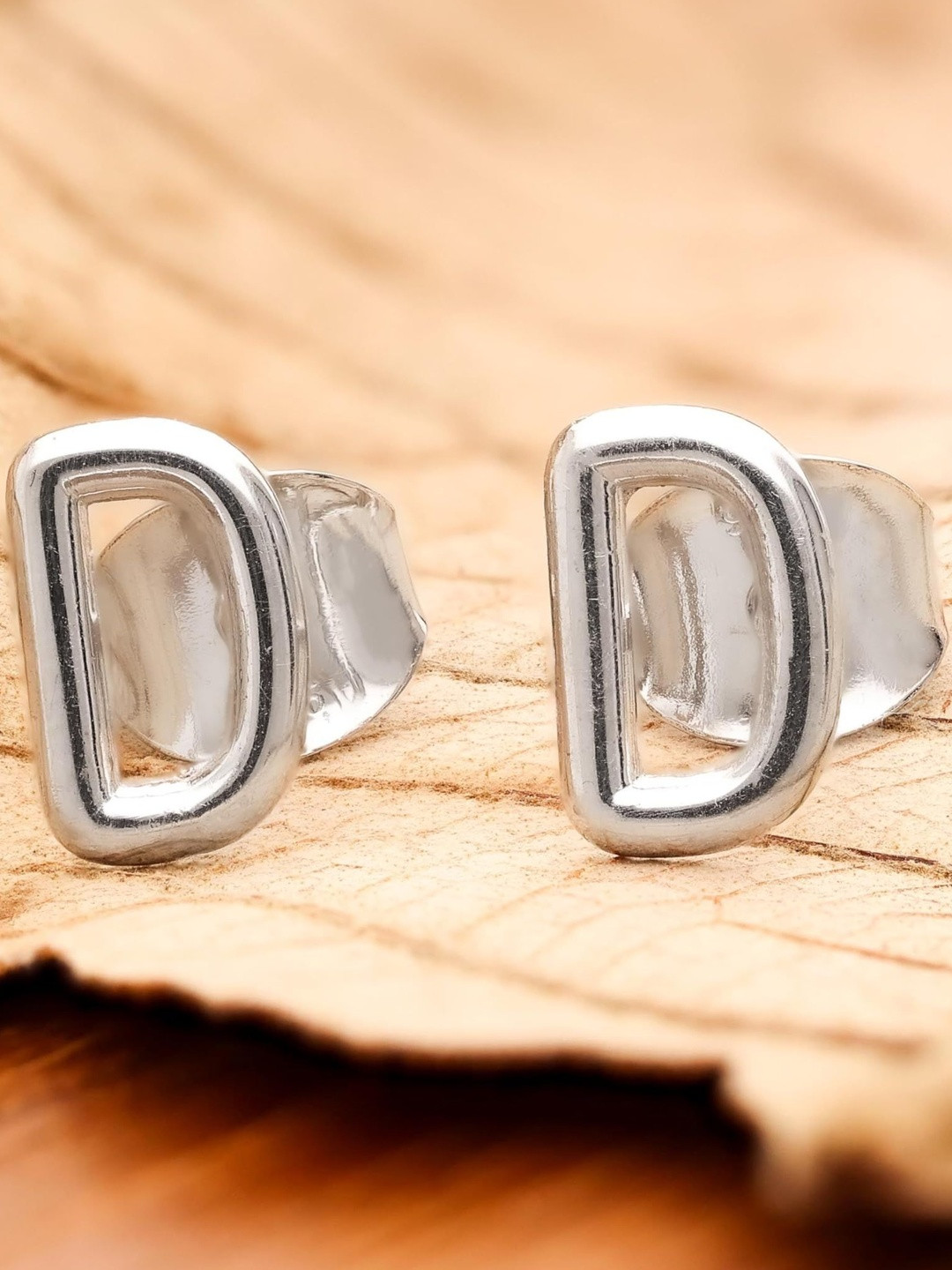 AMONROO 925 Silver Rhodium-Plated D Initial Studs