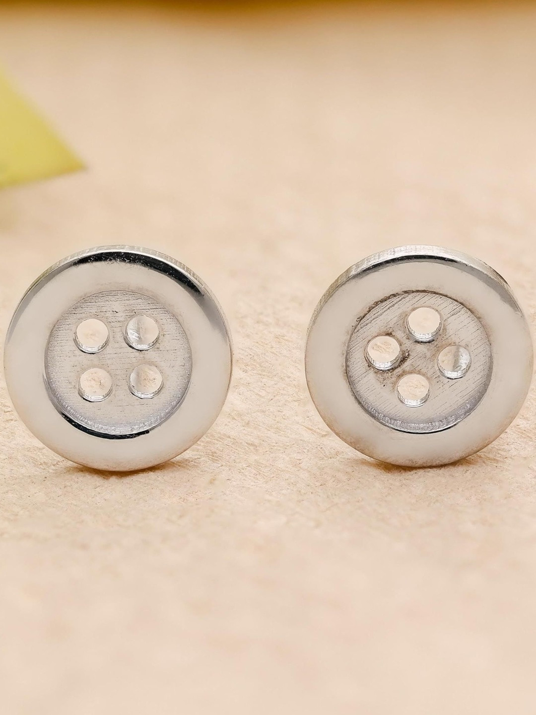 AMONROO 925 Silver Rhodium-Plated Button Shaped Studs Earrings
