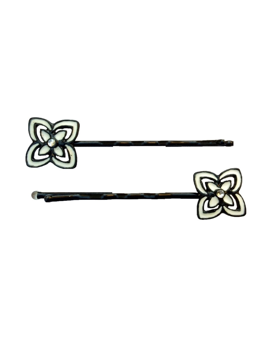FURE Women White Set of 2 Four Petal Bobby Hair Pins