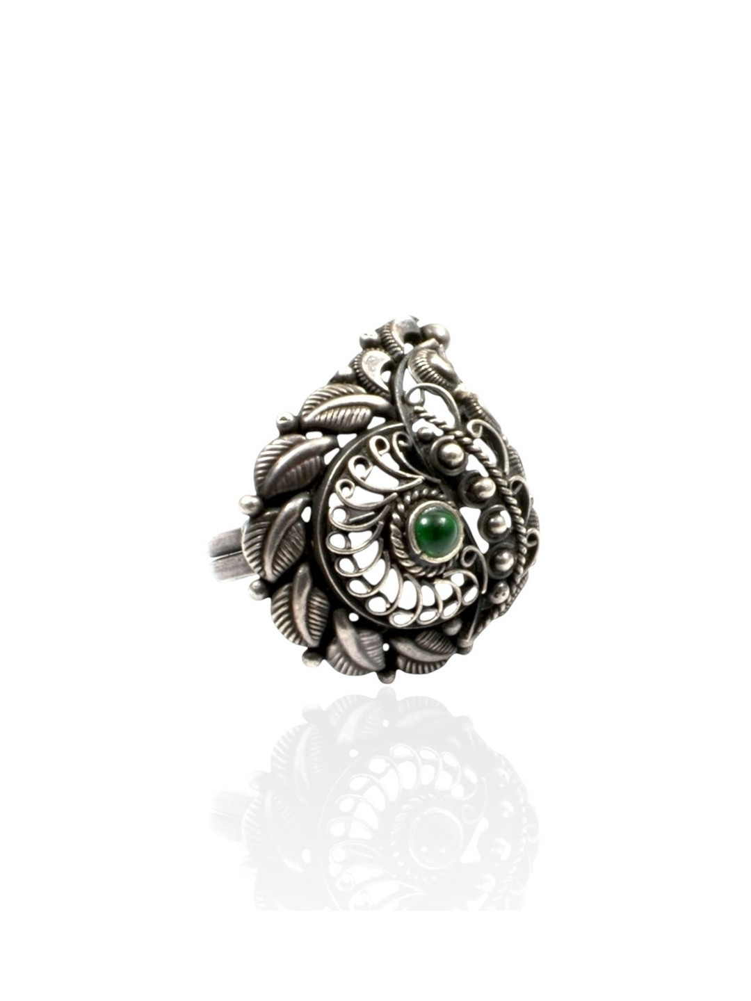 Azita Women Green & Silver-Plated Oxidised Sterling Silver Cocktail Ring