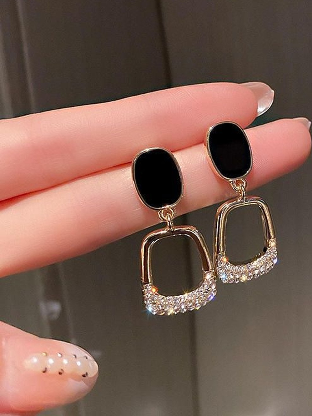 Celestique Korean Cubic Zirconia Studded Contemporary Drop Earrings