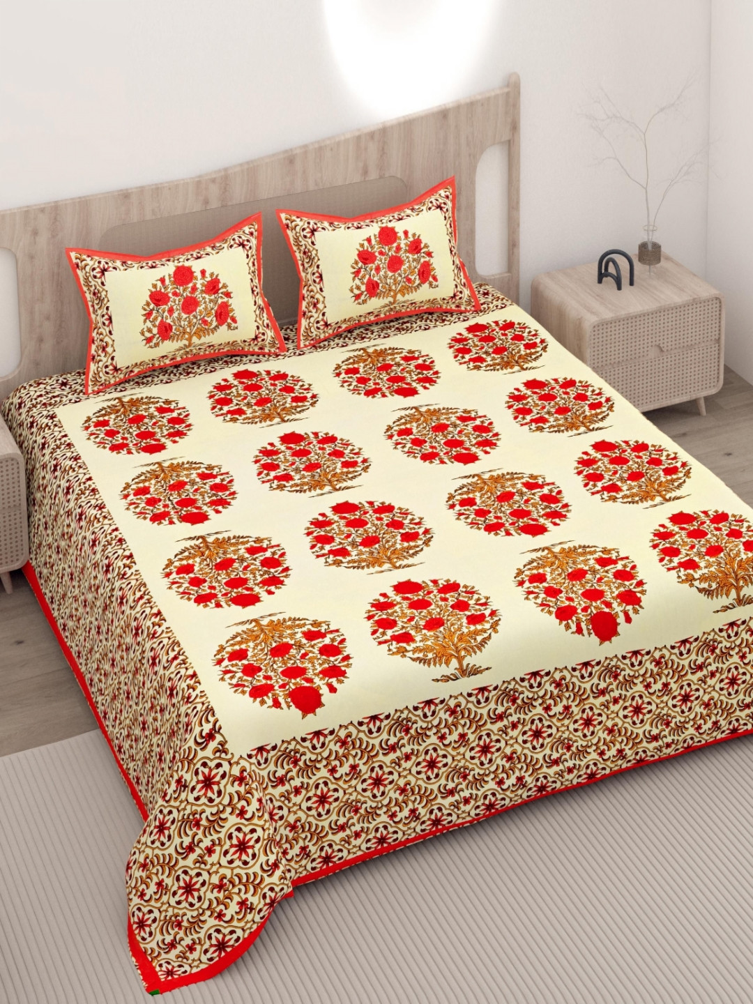 Lali Prints Yellow & Orange Floral 180 TC Queen Bedsheet with 2 Pillow Covers